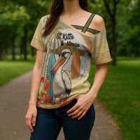 Personalized Saint Kitts And Nevis Cross Shoulder Shirt Brown Pelican Beach Vibe - Wonder Print Shop