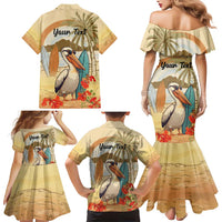 Personalized Saint Kitts And Nevis Family Matching Mermaid Dress and Hawaiian Shirt Brown Pelican Beach Vibe - Wonder Print Shop