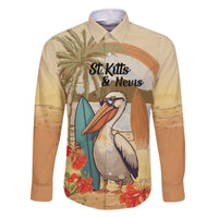 Personalized Saint Kitts And Nevis Family Matching Off The Shoulder Long Sleeve Dress and Hawaiian Shirt Brown Pelican Beach Vibe - Wonder Print Shop