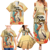 Personalized Saint Kitts And Nevis Family Matching Summer Maxi Dress and Hawaiian Shirt Brown Pelican Beach Vibe - Wonder Print Shop