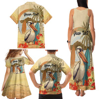 Personalized Saint Kitts And Nevis Family Matching Tank Maxi Dress and Hawaiian Shirt Brown Pelican Beach Vibe - Wonder Print Shop