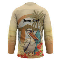 Personalized Saint Kitts And Nevis Hockey Jersey Brown Pelican Beach Vibe - Wonder Print Shop