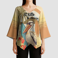 Personalized Saint Kitts And Nevis Kimono Sleeve Blouse Brown Pelican Beach Vibe - Wonder Print Shop