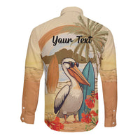 Personalized Saint Kitts And Nevis Long Sleeve Button Shirt Brown Pelican Beach Vibe - Wonder Print Shop