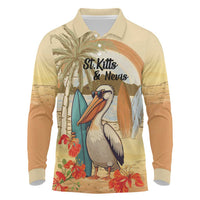 Personalized Saint Kitts And Nevis Long Sleeve Polo Shirt Brown Pelican Beach Vibe - Wonder Print Shop