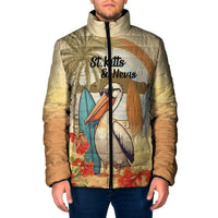 Personalized Saint Kitts And Nevis Padded Jacket Brown Pelican Beach Vibe - Wonder Print Shop
