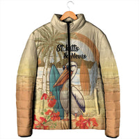 Personalized Saint Kitts And Nevis Padded Jacket Brown Pelican Beach Vibe - Wonder Print Shop