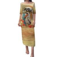 Personalized Saint Kitts And Nevis Puletasi Brown Pelican Beach Vibe - Wonder Print Shop