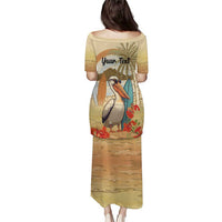 Personalized Saint Kitts And Nevis Puletasi Brown Pelican Beach Vibe - Wonder Print Shop