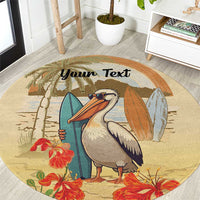 Personalized Saint Kitts And Nevis Round Carpet Brown Pelican Beach Vibe - Wonder Print Shop