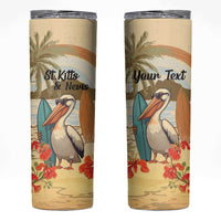 Personalized Saint Kitts And Nevis Skinny Tumbler Brown Pelican Beach Vibe - Wonder Print Shop