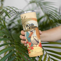 Personalized Saint Kitts And Nevis Skinny Tumbler Brown Pelican Beach Vibe - Wonder Print Shop