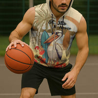 Personalized Saint Kitts And Nevis Sleeveless Zip Hoodie Brown Pelican Beach Vibe - Wonder Print Shop