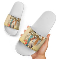 Personalized Saint Kitts And Nevis Slide Sandals Brown Pelican Beach Vibe - Wonder Print Shop