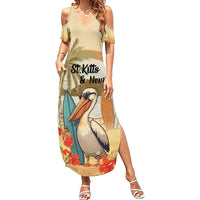 Personalized Saint Kitts And Nevis Summer Maxi Dress Brown Pelican Beach Vibe - Wonder Print Shop