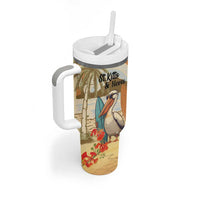 Personalized Saint Kitts And Nevis Tumbler With Handle Brown Pelican Beach Vibe - Wonder Print Shop