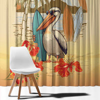 Personalized Saint Kitts And Nevis Window Curtain Brown Pelican Beach Vibe - Wonder Print Shop