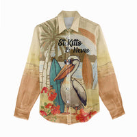Personalized Saint Kitts And Nevis Women Casual Shirt Brown Pelican Beach Vibe - Wonder Print Shop