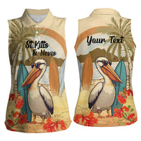 Personalized Saint Kitts And Nevis Women Sleeveless Polo Shirt Brown Pelican Beach Vibe - Wonder Print Shop