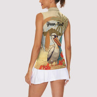 Personalized Saint Kitts And Nevis Women Sleeveless Polo Shirt Brown Pelican Beach Vibe - Wonder Print Shop