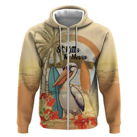 Personalized Saint Kitts And Nevis Zip Hoodie Brown Pelican Beach Vibe - Wonder Print Shop