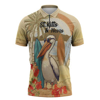 Personalized Saint Kitts And Nevis Zipper Polo Shirt Brown Pelican Beach Vibe - Wonder Print Shop