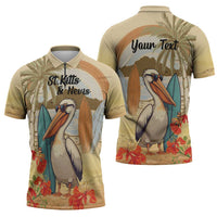 Personalized Saint Kitts And Nevis Zipper Polo Shirt Brown Pelican Beach Vibe - Wonder Print Shop