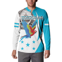 Personalized Honduras Independence Day Button Sweatshirt Scarlet Macaw With Coat Of Arms LT18