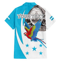 Personalized Honduras Independence Day Family Matching Long Sleeve Bodycon Dress and Hawaiian Shirt Scarlet Macaw With Coat Of Arms LT18