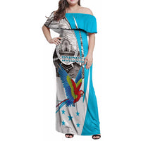 Personalized Honduras Independence Day Family Matching Off Shoulder Maxi Dress and Hawaiian Shirt Scarlet Macaw With Coat Of Arms LT18
