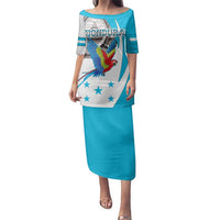Personalized Honduras Independence Day Family Matching Puletasi and Hawaiian Shirt Scarlet Macaw With Coat Of Arms LT18