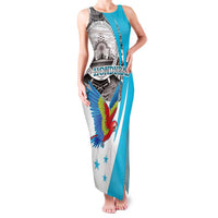 Personalized Honduras Independence Day Family Matching Tank Maxi Dress and Hawaiian Shirt Scarlet Macaw With Coat Of Arms LT18