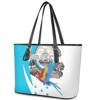 Personalized Honduras Independence Day Leather Tote Bag Scarlet Macaw With Coat Of Arms LT18