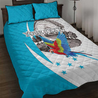 Personalized Honduras Independence Day Quilt Bed Set Scarlet Macaw With Coat Of Arms LT18