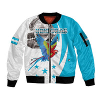 Personalized Honduras Independence Day Sleeve Zip Bomber Jacket Scarlet Macaw With Coat Of Arms LT18