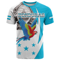 Personalized Honduras Independence Day T Shirt Scarlet Macaw With Coat Of Arms LT18
