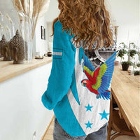Personalized Honduras Independence Day Women Casual Shirt Scarlet Macaw With Coat Of Arms LT18