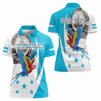Personalized Honduras Independence Day Women Polo Shirt Scarlet Macaw With Coat Of Arms LT18