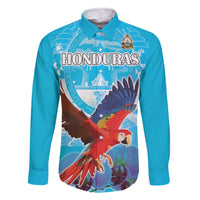Custom Honduras Independence Day Family Matching Off The Shoulder Long Sleeve Dress and Hawaiian Shirt Scarlet Macaw With Orchid Flower - Wonder Print Shop