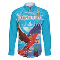 Custom Honduras Independence Day Family Matching Short Sleeve Bodycon Dress and Hawaiian Shirt Scarlet Macaw With Orchid Flower - Wonder Print Shop