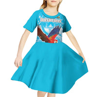 Custom Honduras Independence Day Kid Short Sleeve Dress Scarlet Macaw With Orchid Flower - Wonder Print Shop