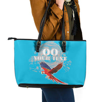 Custom Honduras Independence Day Leather Tote Bag Scarlet Macaw With Orchid Flower - Wonder Print Shop