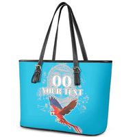 Custom Honduras Independence Day Leather Tote Bag Scarlet Macaw With Orchid Flower - Wonder Print Shop