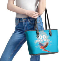 Custom Honduras Independence Day Leather Tote Bag Scarlet Macaw With Orchid Flower - Wonder Print Shop