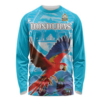 Custom Honduras Independence Day Long Sleeve Shirt Scarlet Macaw With Orchid Flower - Wonder Print Shop