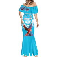 Custom Honduras Independence Day Mermaid Dress Scarlet Macaw With Orchid Flower - Wonder Print Shop