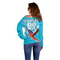 Custom Honduras Independence Day Off Shoulder Sweater Scarlet Macaw With Orchid Flower - Wonder Print Shop