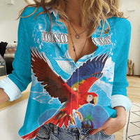 Custom Honduras Independence Day Women Casual Shirt Scarlet Macaw With Orchid Flower - Wonder Print Shop