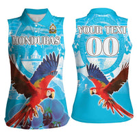 Custom Honduras Independence Day Women Sleeveless Polo Shirt Scarlet Macaw With Orchid Flower - Wonder Print Shop