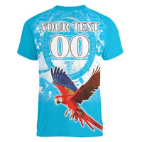 Custom Honduras Independence Day Women V-Neck T-Shirt Scarlet Macaw With Orchid Flower - Wonder Print Shop